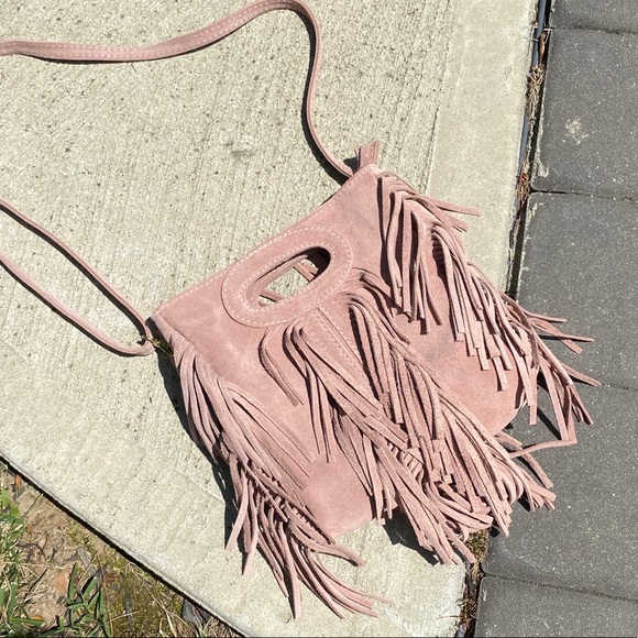Bags Nwt Light Pink Italian Suede Fringe Crossbody Bag Poshmark